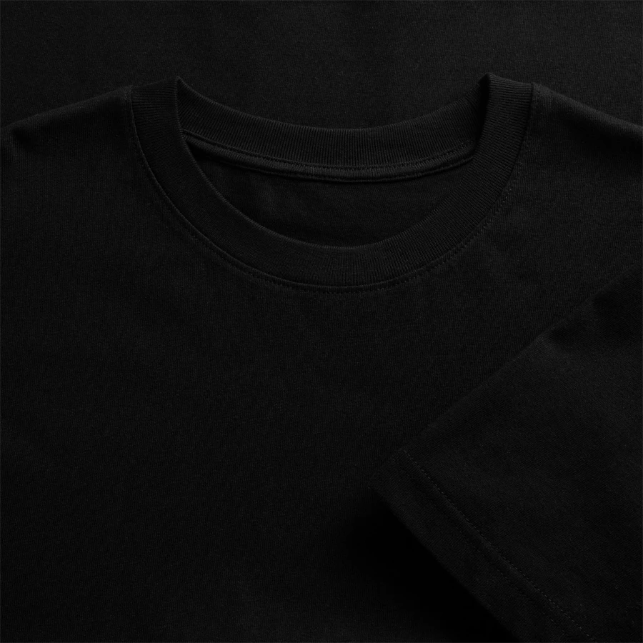 Interlaken badge on a  relaxed fit unisex organic t-shirt, black, close-up