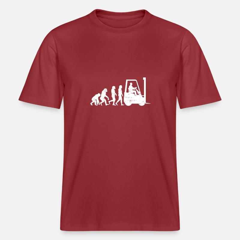 Staplerfahrer Evolution gabelstapler geschenk -  RELAXED FIT Unisex Organic T-Shirt - Erdrot