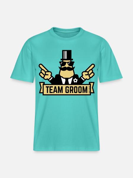 Team Groom (Pointing Stag Night Bachelor Party 3C) -  RELAXED FIT Unisex Organic T-Shirt - pool blue