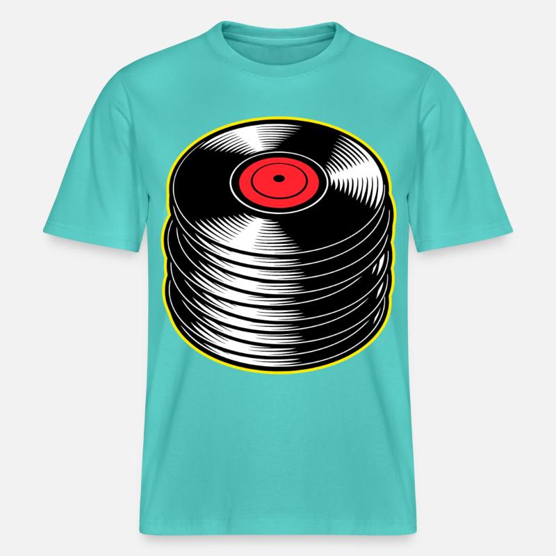 Stack d’albums vinyles -  T-shirt unisexe RELAXED FIT en coton bio - bleu piscine