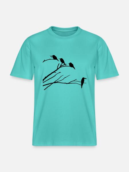 Birds on branch -  RELAXED FIT Unisex Organic T-Shirt - pool blue