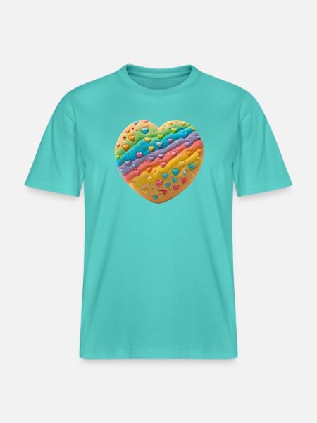 Regenbogenherz Keksdesign -  RELAXED FIT Unisex Organic T-Shirt - Poolblau