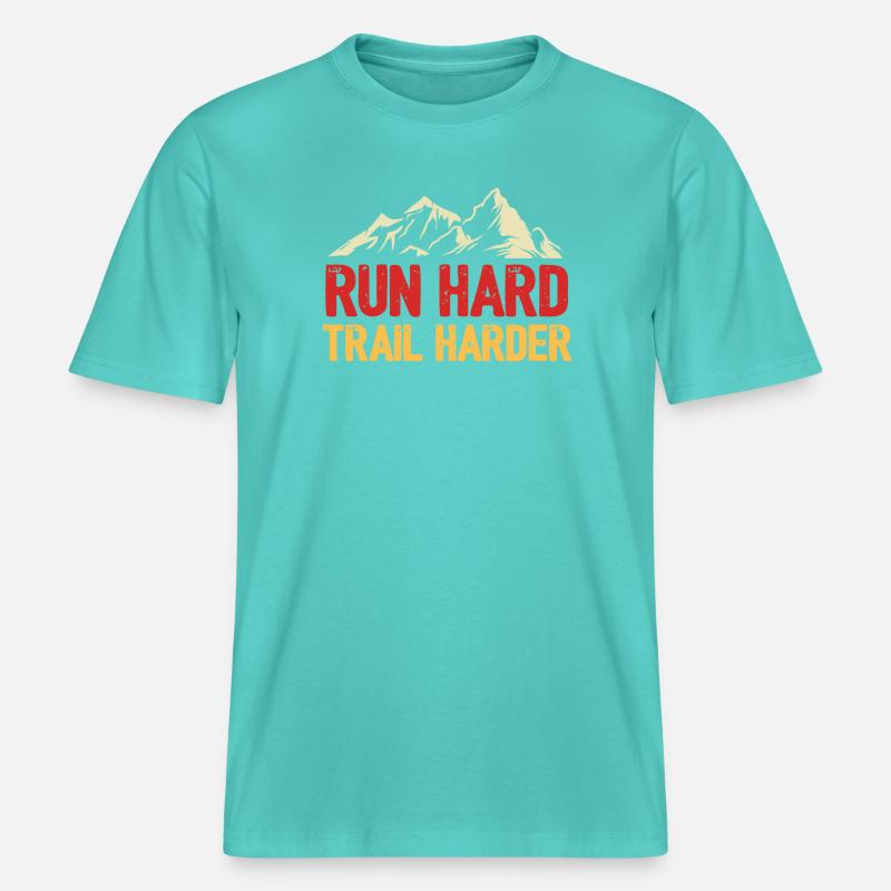 Courez fort. Trail plus difficile. -  T-shirt unisexe RELAXED FIT en coton bio - bleu piscine