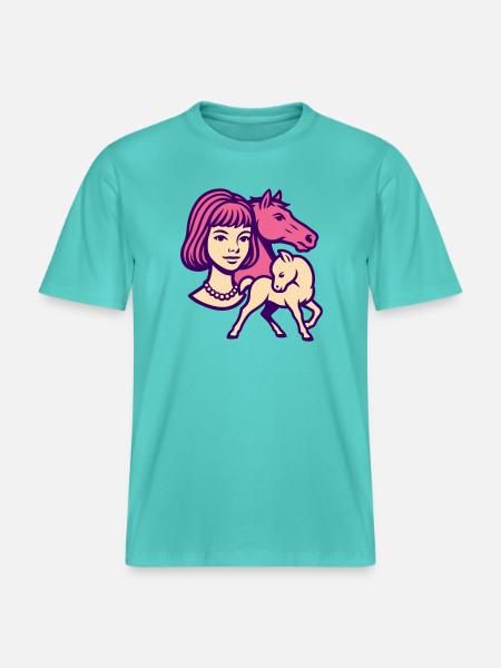 Pferdemädchen Pop-Art rosa -  RELAXED FIT Unisex Organic T-Shirt - Poolblau