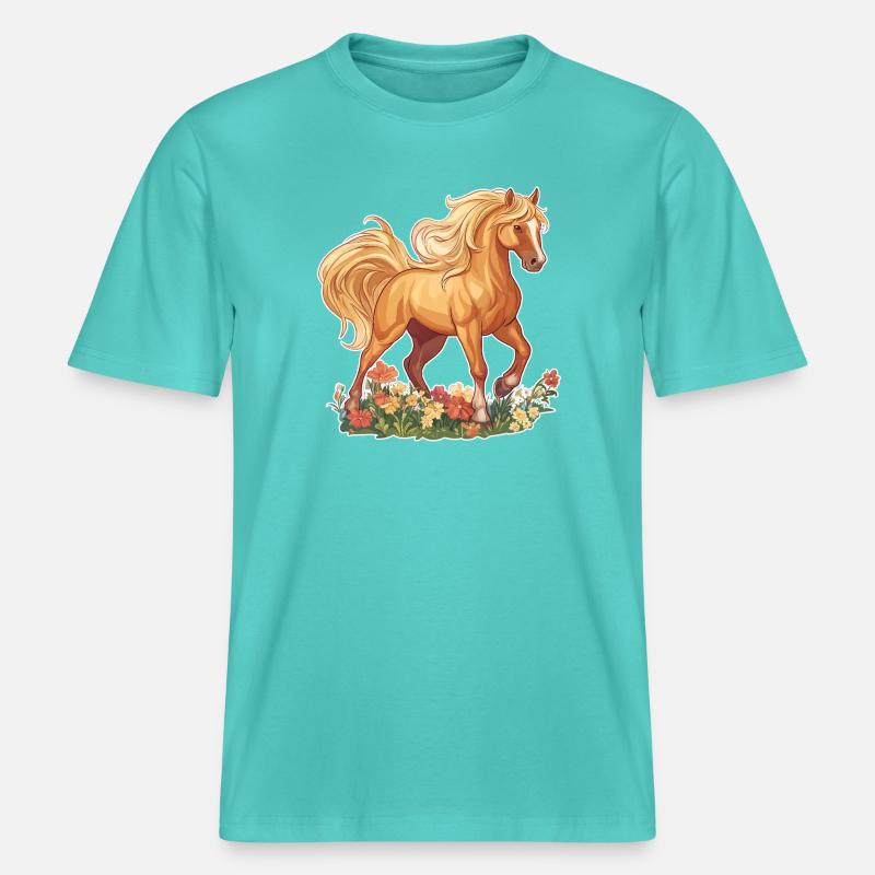 Cheval -  T-shirt unisexe RELAXED FIT en coton bio - bleu piscine