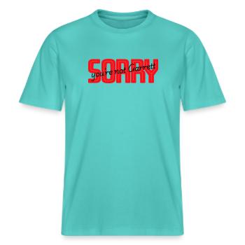 Sorry you are not Garrett -  RELAXED FIT Unisex Organic T-Shirt - Poolblau - Vorne - Alina (178cm) & Michal (187cm)