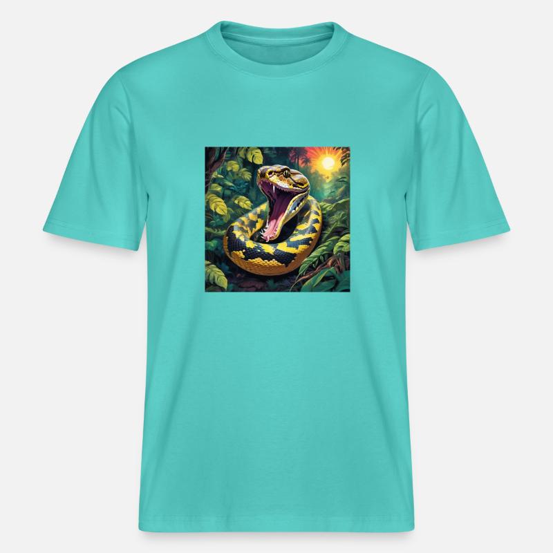 Serpent python -  T-shirt unisexe RELAXED FIT en coton bio - bleu piscine