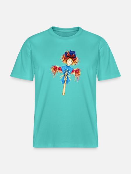 Blau-Karo-Vogelscheuche-Zauber -  RELAXED FIT Unisex Organic T-Shirt - Poolblau
