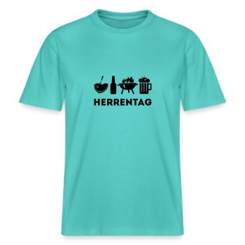 L'ascension de Seigneur -  T-shirt unisexe RELAXED FIT en coton bio - bleu piscine - Devant - Alina (178cm) & Michal (187cm)