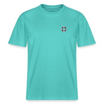 Rettungsring bestickt -  RELAXED FIT Unisex Organic T-Shirt - Poolblau - Vorne - Alina (178cm) & Michal (187cm)