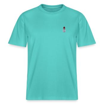 Schneemann bestickt -  RELAXED FIT Unisex Organic T-Shirt - Poolblau - Vorne - Alina (178cm) & Michal (187cm)