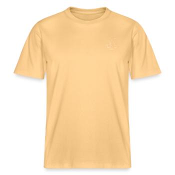 Friends -  RELAXED FIT Unisex Organic T-Shirt - washed yellow - Front - Alina (178cm) & Michal (187cm)