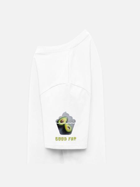 Avocado Print with Whimsical Cupcake Motif -  RELAXED FIT Unisex Organic T-Shirt - white
