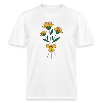 Bouquet de fleurs tricolore -  T-shirt unisexe RELAXED FIT en coton bio - blanc - Devant - Alina (178cm) & Michal (187cm)