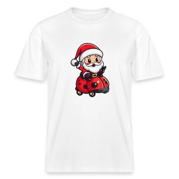 Marienkäfer Weihnachtsmann Cartoon -  RELAXED FIT Unisex Organic T-Shirt - Weiß - Vorne - Alina (178cm) & Michal (187cm)