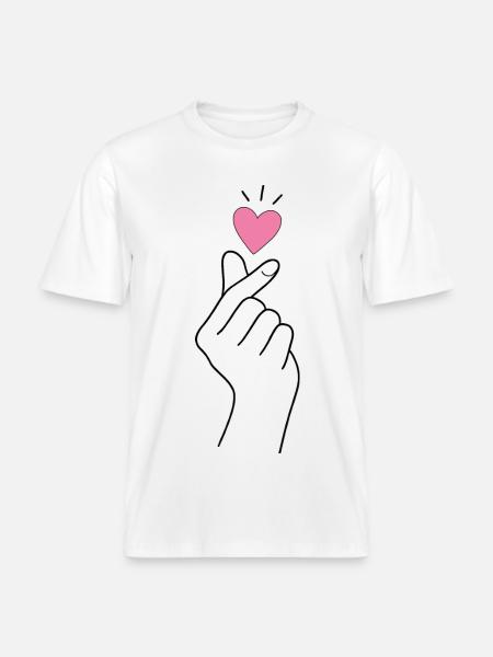 K-Pop Finger Heart -  RELAXED FIT Unisex Organic T-Shirt - white