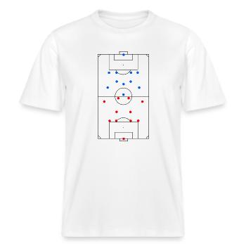 Unisex Design Fußballfeld Taktik -  RELAXED FIT Unisex Organic T-Shirt - Weiß - Vorne - Alina (178cm) & Michal (187cm)
