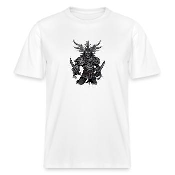 Japon Japonais Samouraï Guerrier Oni Démon -  T-shirt unisexe RELAXED FIT en coton bio - blanc - Devant - Alina (178cm) & Michal (187cm)