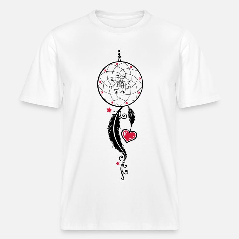 Dreamcatcher con cuore, piume, stelle e perle. -  Maglietta ecologica Unisex RELAXED FIT - bianco