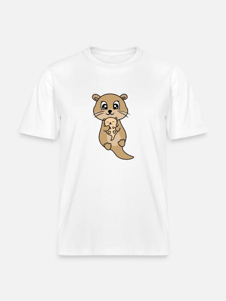 Mère et bébé loutre mignon - T-shirt unisexe RELAXED FIT en coton bio - blanc