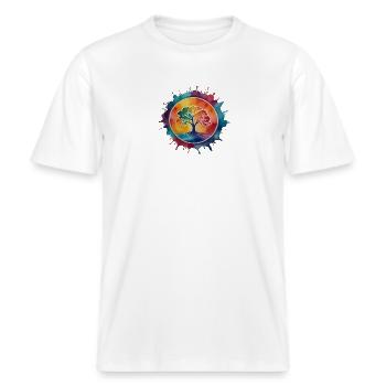 Make love not war -  RELAXED FIT Unisex Organic T-Shirt - Weiß - Vorne - Alina (178cm) & Michal (187cm)