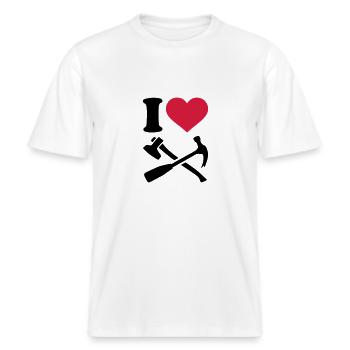 Werkzeug -  RELAXED FIT Unisex Organic T-Shirt - Weiß - Vorne - Alina (178cm) & Michal (187cm)