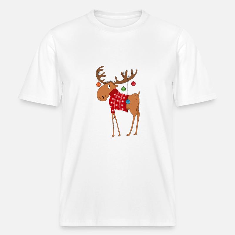 Elch im Pullover -  RELAXED FIT Unisex Organic T-Shirt - Weiß