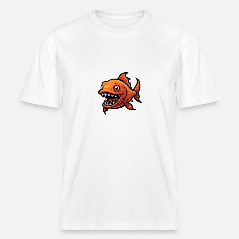 Bande dessinée de poisson piranha -  T-shirt unisexe RELAXED FIT en coton bio - blanc