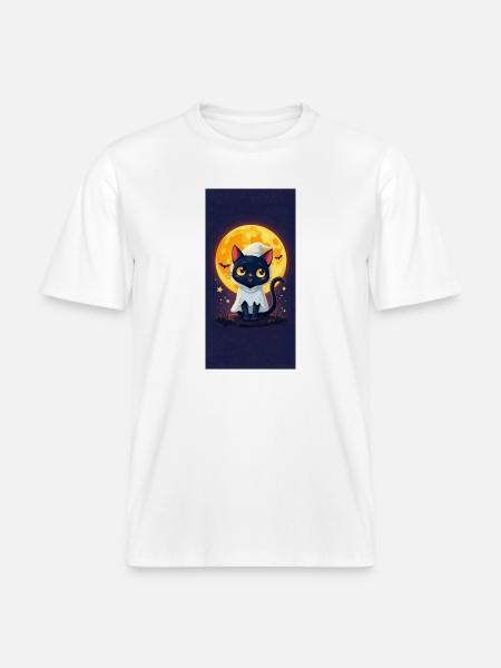 Moonlight Cat in Ghost Cloak - RELAXED FIT Unisex Organic T-Shirt - white