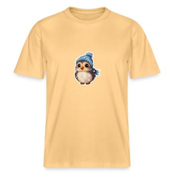 Winter Vögelchen -  RELAXED FIT Unisex Organic T-Shirt - Hellgelb - Vorne - Alina (178cm) & Michal (187cm)