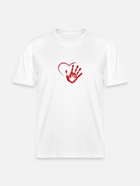 MAIN DANS LA MAIN ROUGE -  T-shirt unisexe RELAXED FIT en coton bio - blanc
