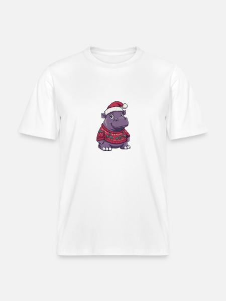 Nilpferd Weihnachten Comic - RELAXED FIT Unisex Organic T-Shirt - Weiß