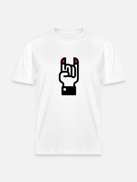 Duivel hoorns hand teken / Devil's Horns Hand -  Uniseks RELAXED FIT bio-T-shirt - wit