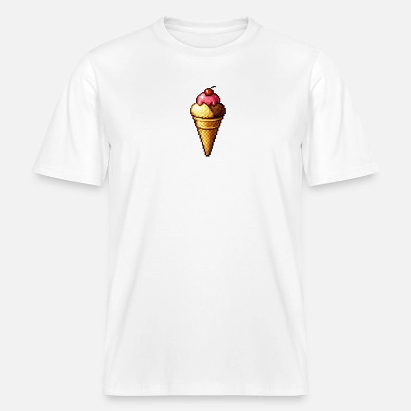 Retro Pixel Eiscreme Cone -  RELAXED FIT Unisex Organic T-Shirt - white