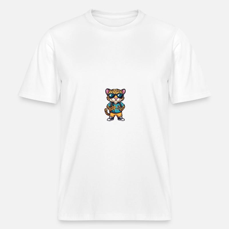 Leopard Comic Urlaub - RELAXED FIT Unisex Organic T-Shirt - Weiß