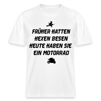 Früher hatten Hexen besen -  RELAXED FIT Unisex Organic T-Shirt - Weiß - Vorne - Alina (178cm) & Michal (187cm)