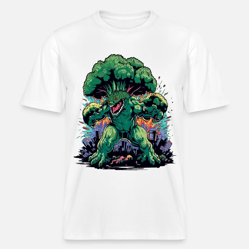 Brokkozilla monstre géant de brocoli - T-shirt unisexe RELAXED FIT en coton bio - blanc