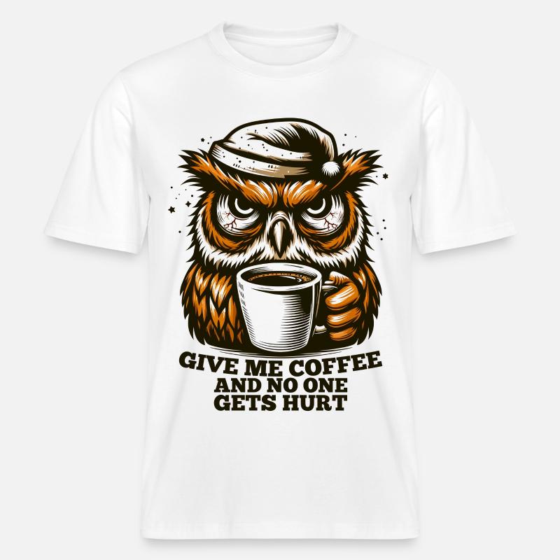 Eule Kaffee müde Geschenk -  RELAXED FIT Unisex Organic T-Shirt - Weiß