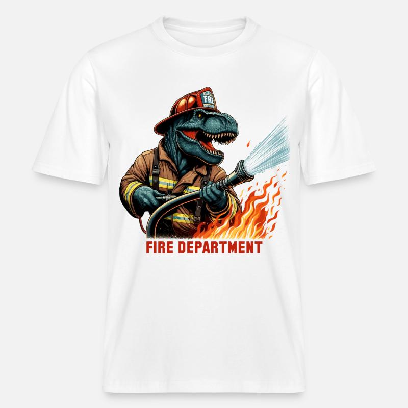 Pompier T-Rex cadeau -  T-shirt unisexe RELAXED FIT en coton bio - blanc