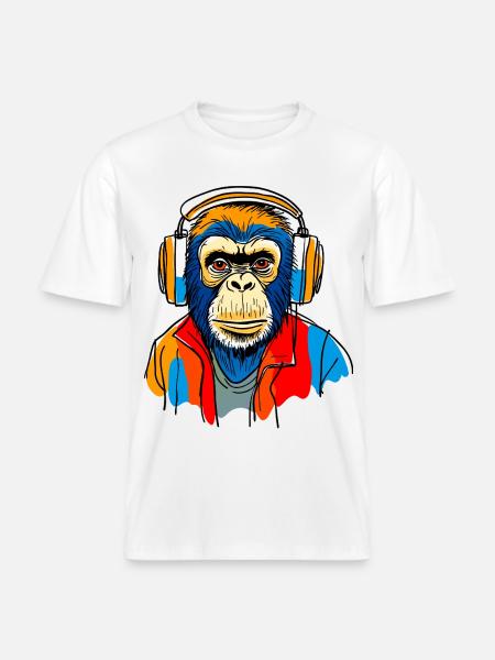 Singe avec casque - T-shirt unisexe RELAXED FIT en coton bio - blanc