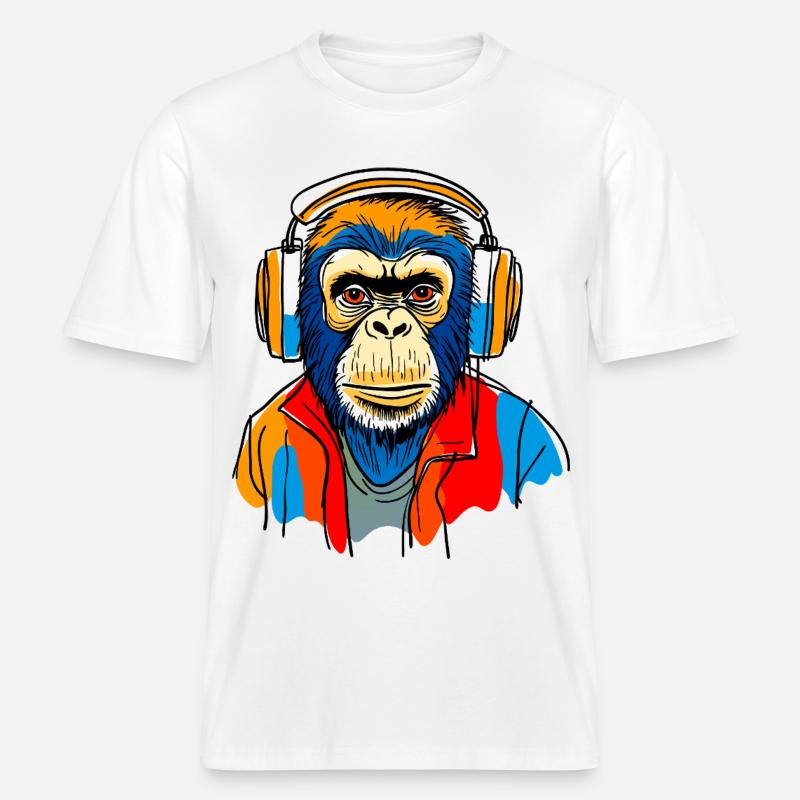 Singe avec casque -  T-shirt unisexe RELAXED FIT en coton bio - blanc