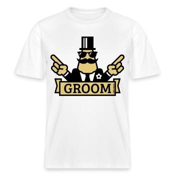 Pointing Groom (Polterabend / JGA / 2C) -  RELAXED FIT Unisex Organic T-Shirt - Weiß - Vorne - Alina (178cm) & Michal (187cm)