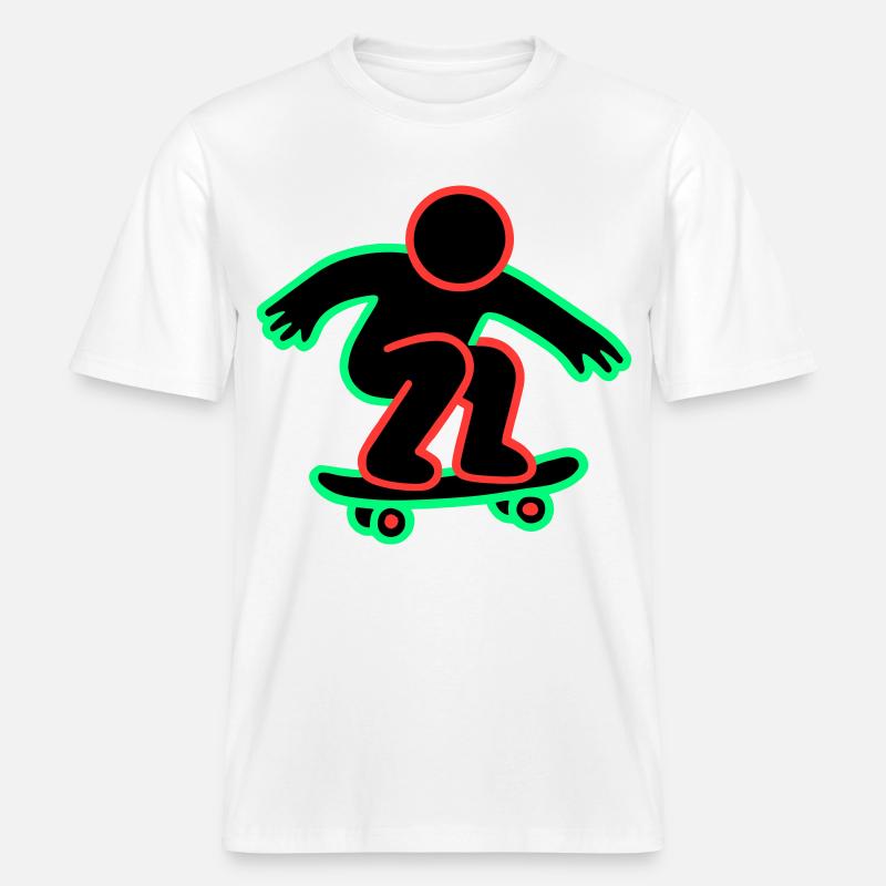 Dessin au trait de skateboarder néon -  T-shirt unisexe RELAXED FIT en coton bio - blanc