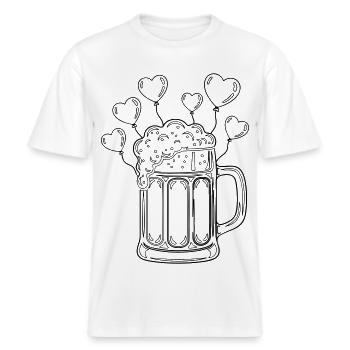 Bierkrug mit Herz Ballons – Bayern Linien Motiv -  RELAXED FIT Unisex Organic T-Shirt - Weiß - Vorne - Alina (178cm) & Michal (187cm)