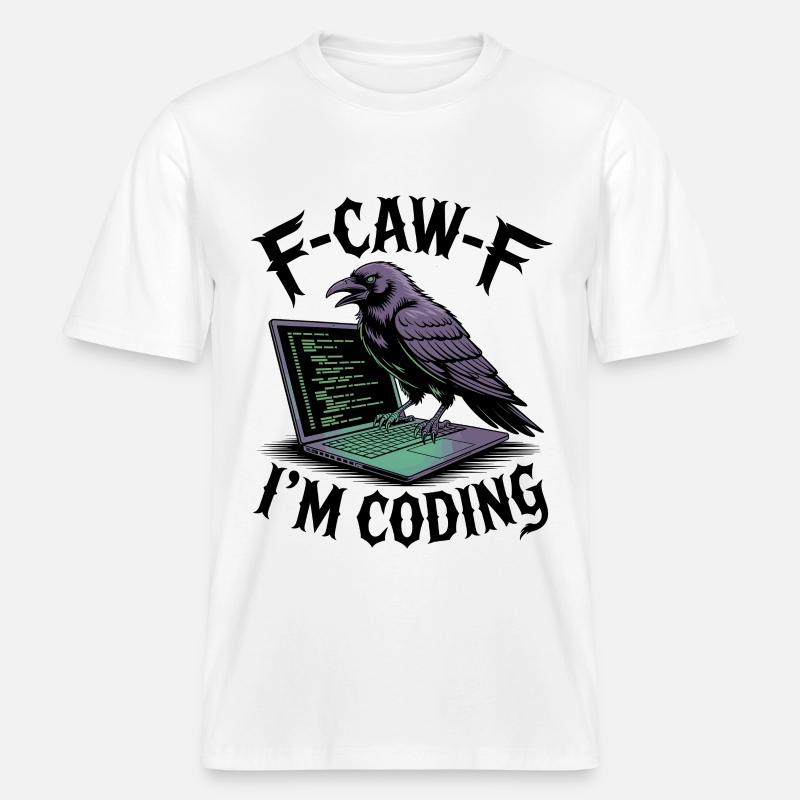 RabenCoder: Code Raven on the laptop -  RELAXED FIT Unisex Organic T-Shirt - white