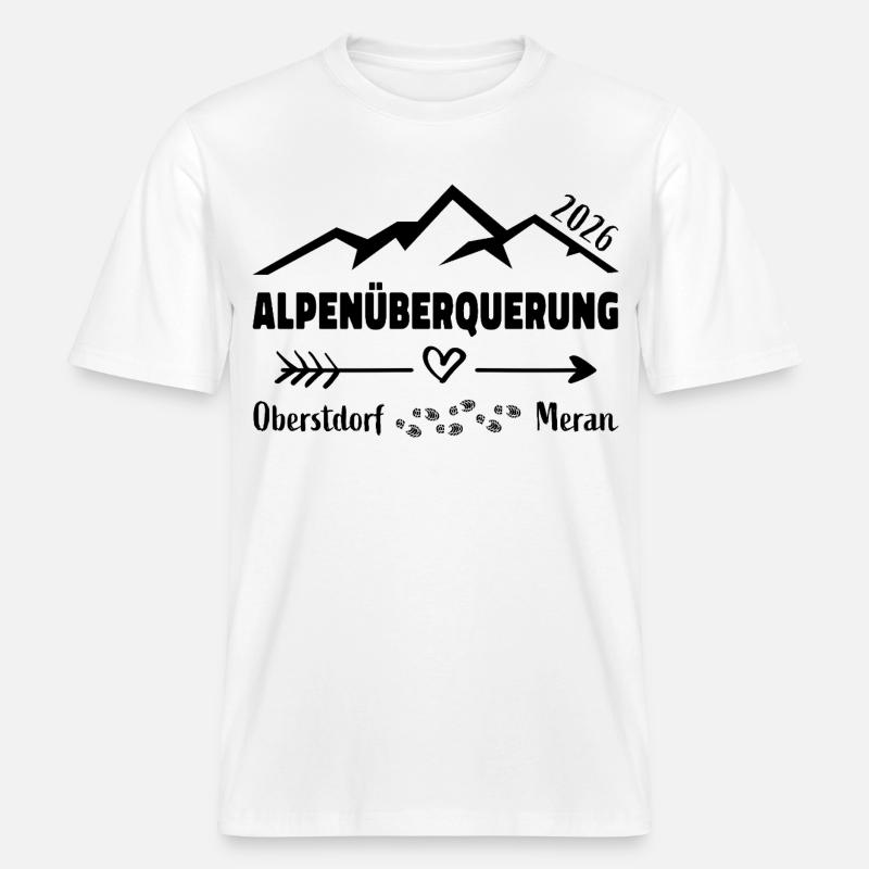 Alpenüberquerung E5 2026 Oberstdorf Meran -  RELAXED FIT Unisex Organic T-Shirt - Weiß