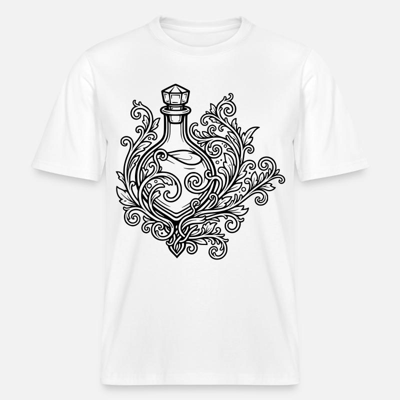 Fiole d'elixir et fleurs -  T-shirt unisexe RELAXED FIT en coton bio - blanc