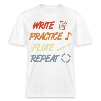 Write Practice Flute Repeat -  RELAXED FIT Unisex Organic T-Shirt - Weiß - Vorne - Alina (178cm) & Michal (187cm)