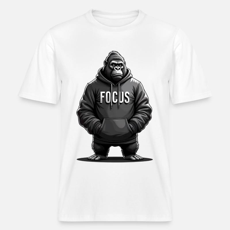 Concentration Gorille Effort Motivation -  T-shirt unisexe RELAXED FIT en coton bio - blanc