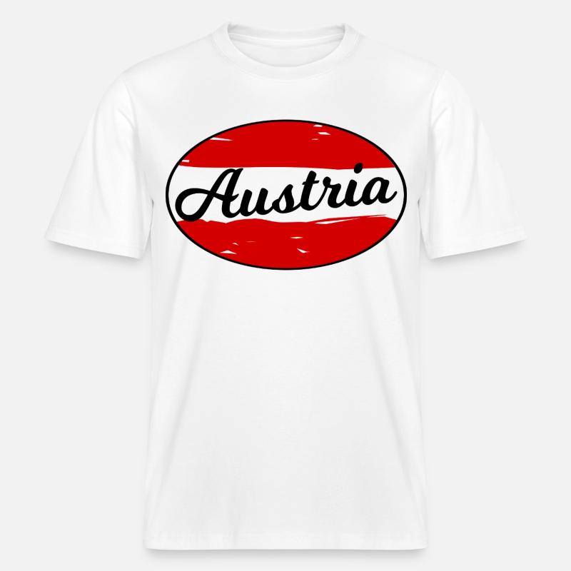 Austria Script Logo on Red -  RELAXED FIT Unisex Organic T-Shirt - white